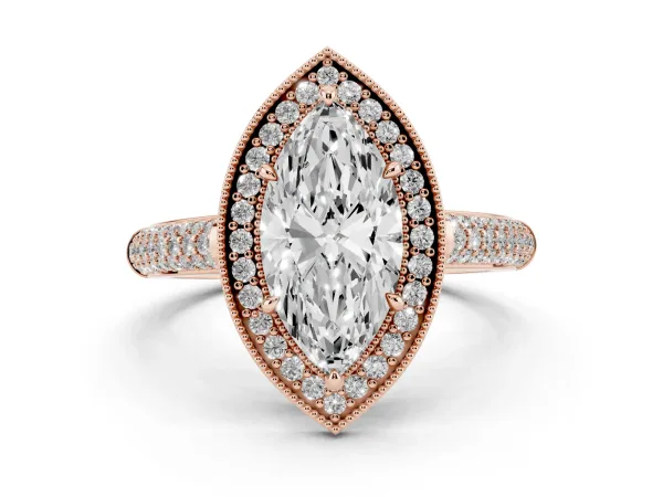 Marquise Cut Cut Halo Diamond Pave Band with Four-Prong Setting Rose gold