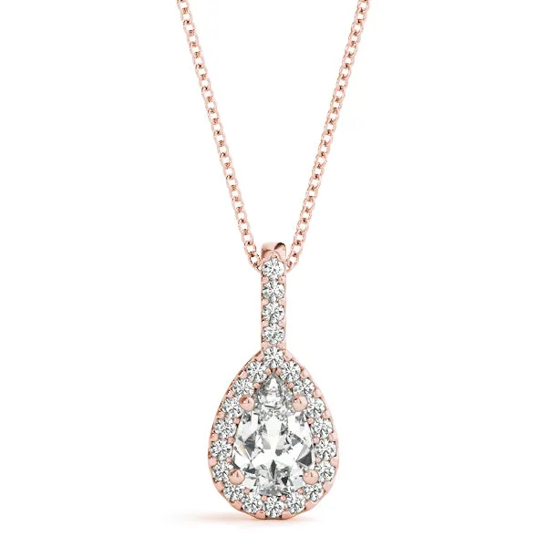 Halo Pear Cut Diamond Pendant with Prong Setting Rose gold