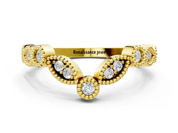 Milgrain Marquise and Round Diamond Half Eternity Band Yellow gold
