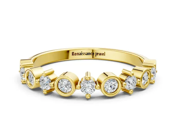 Bezel and Prong Set Round Diamond Half Eternity Band Yellow gold