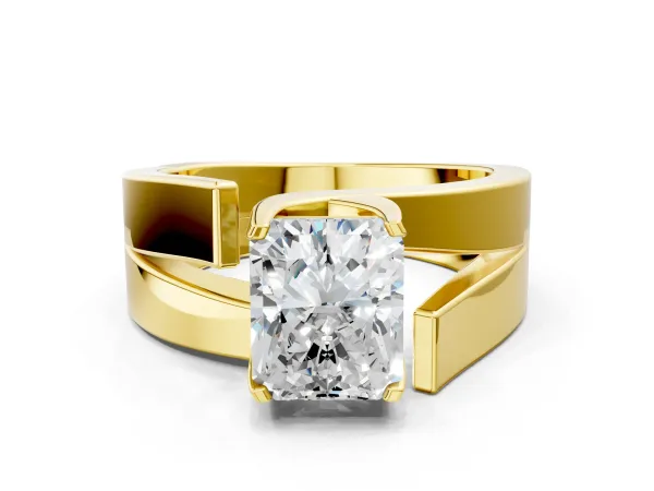 Modern Tension Set Radiant Cut Diamond Solitaire Wide Band Ring Yellow gold