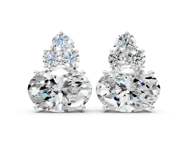 East-West Oval Diamond Cluster Stud Earrings with Round Diamond Accents Platinum