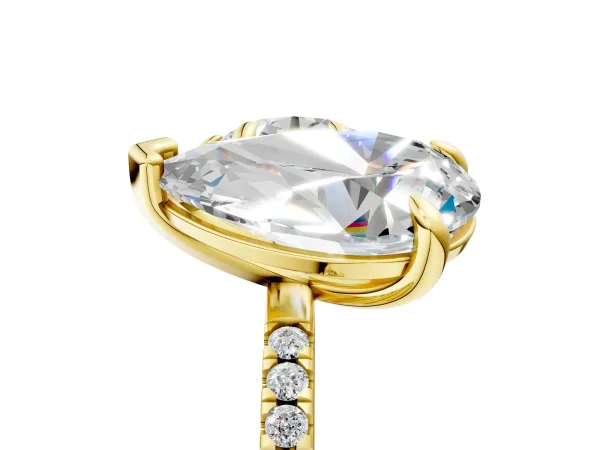 Round and Pear Toi Moi Ring with Prong Setting and Pave Band Yellow gold