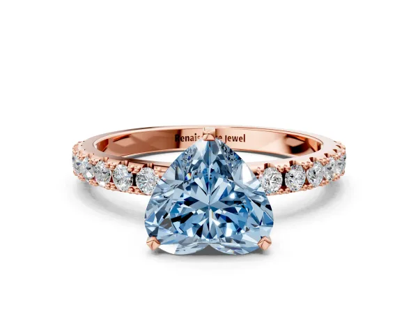 Fancy Blue Heart Cut Diamond Solitaire Pavé Band with Four-Prong Setting Rose gold