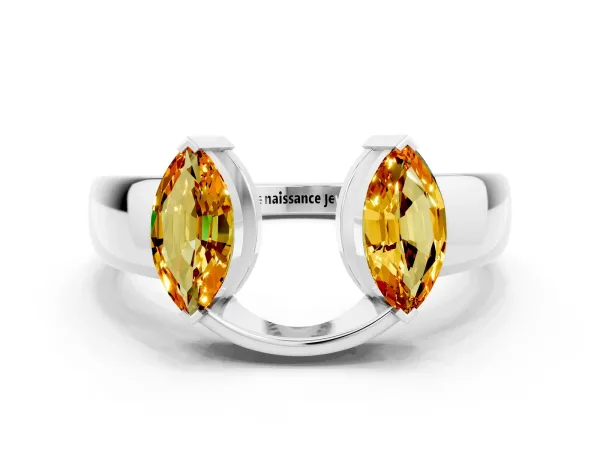 Marquise Citrine Open Band Ring with Tension Setting Platinum