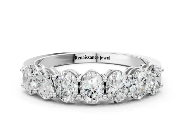 Oval Diamond Shared Prong Eternity Band White gold