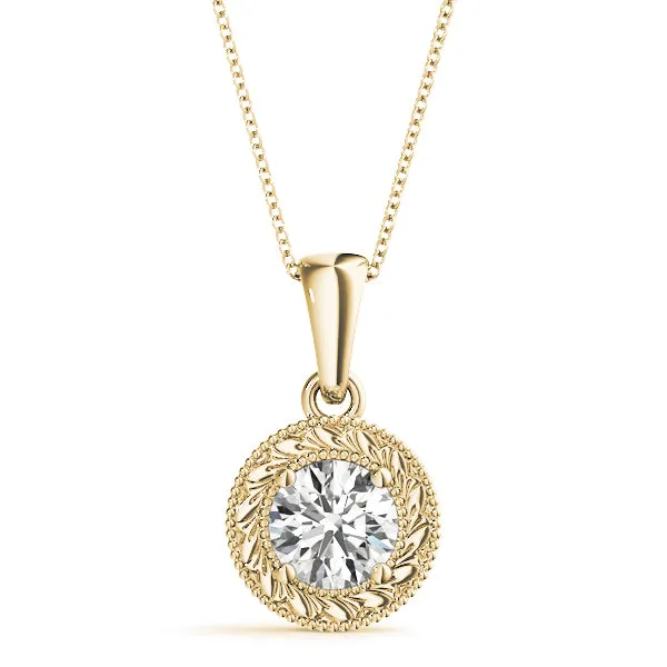 Round Solitaire Milgrain Bezel Pendant Yellow gold
