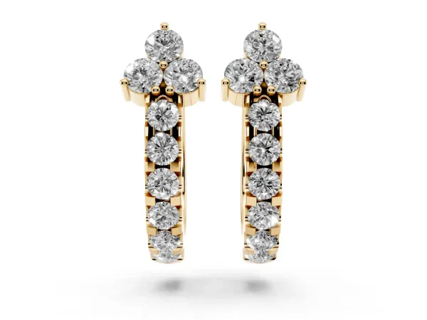 Round Cut Diamond Pavé Huggie Hoop Earrings Yellow gold