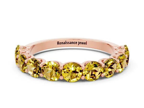Round Yellow Sapphire Shared Prong Eternity Band Rose gold