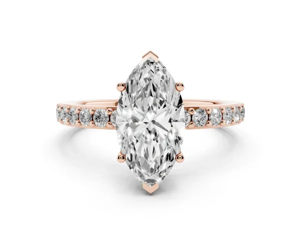 Marquise Cut Cut Diamond Solitaire with Pave Band and Four-Prong Setting Rose gold