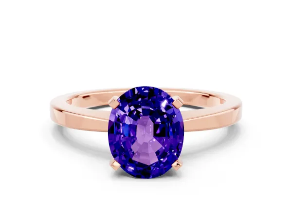 Oval Cut Tanzanite Solitaire Engagement Ring with Classic Band and Four-Prong Setting Rose gold