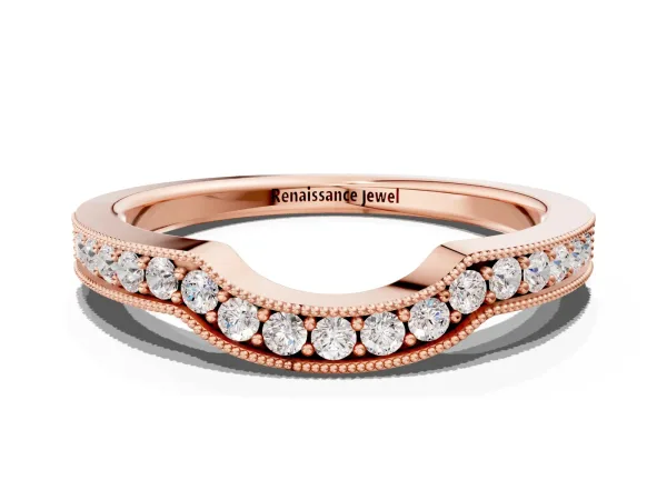 Curved Round Diamond Band with Milgrain Pavé Setting Rose gold