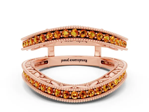 Round Citrine Milgrain Eternity Band with Channel Setting Rose gold