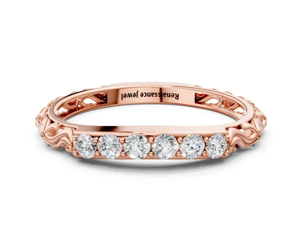Round Diamond Bar Set Eternity Band with Filigree Design Rose gold