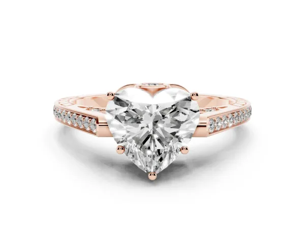 Heart Cut Cut Cathedral Pave Diamond Engagement Ring with Six-Prong Setting Rose gold