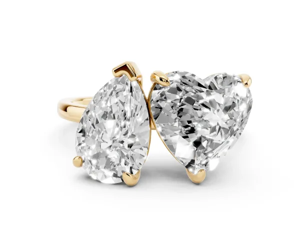 Pear and Heart Toi Moi Ring with Prong Setting and Plain Band Yellow gold