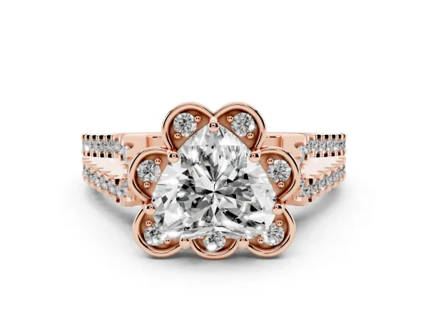 Heart Cut Halo Diamond Floral Split Shank Engagement Ring Rose gold