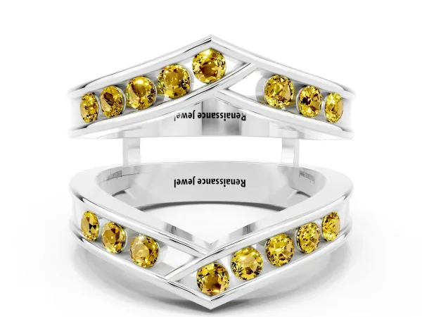 Round Yellow Sapphire Channel-Set Chevron Band Platinum