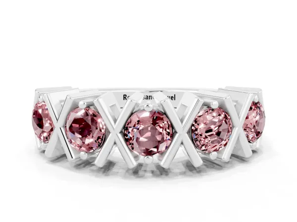 Round Morganite Channel Set Band with X-Prong Detail Platinum
