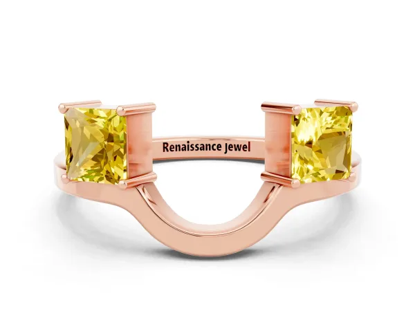 Princess Cut Yellow Sapphire Two-Stone Open Band Ring with Four-Prong Setting Rose gold