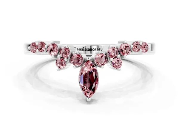 Marquise and Round Morganite Chevron Band with Prong Setting Platinum