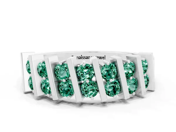 Channel Set Round Green Sapphire Anniversary Band with Vertical Prongs Platinum