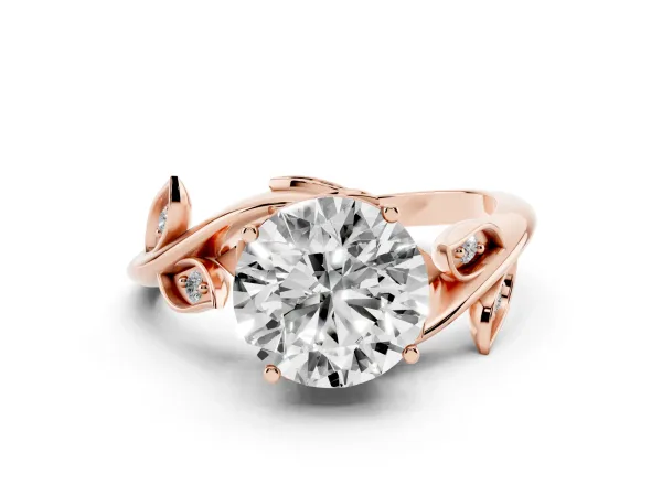 Round Cut Solitaire Twist Engagement Ring with Leaf Accents and Prong Setting Rose gold