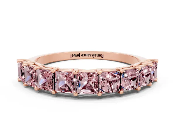 Princess Cut Morganite Channel-Set Eternity Band with Prong Setting Rose gold