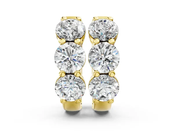 Triple Round Diamond Huggie Earrings with Prong Setting Yellow gold