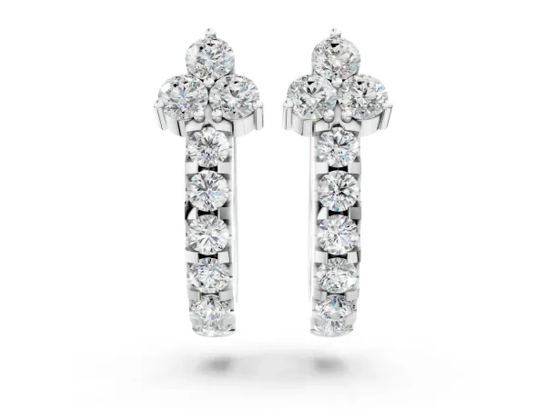 Round Cut Diamond Pavé Huggie Hoop Earrings Platinum