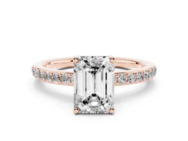 Emerald Cut Cut Diamond Pavé Band Ring with Four-Prong Setting Rose gold