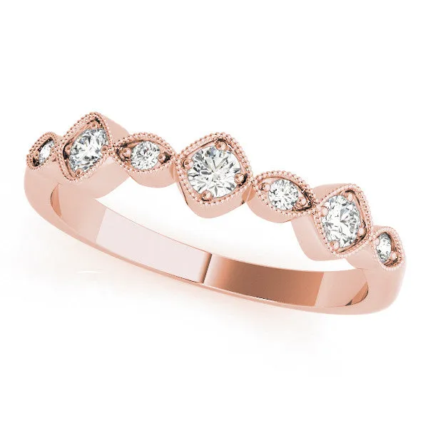 Milgrain Bezel Set Round and Marquise Diamond Half Eternity Band Rose gold
