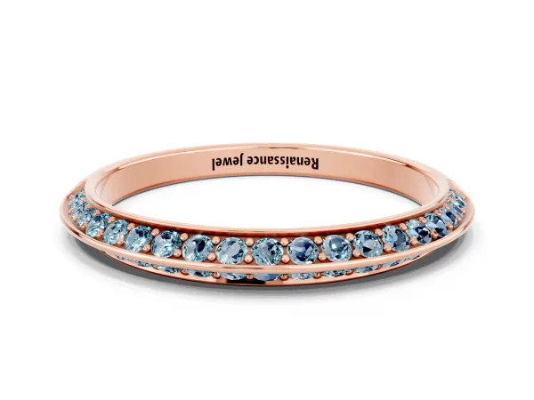 Double Row Pavé Round Aquamarine Eternity Band with Channel Setting Rose gold