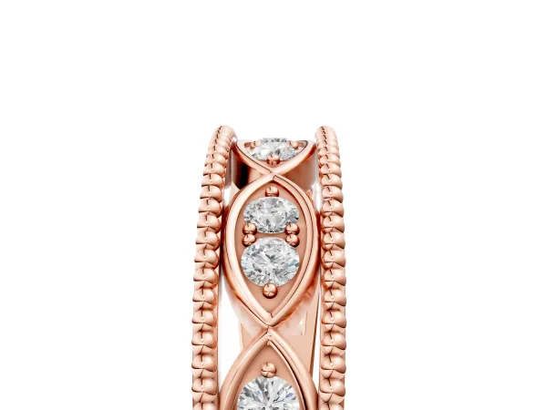 Round Diamond Marquise Milgrain Two-Tone Prong Set Band Rose gold
