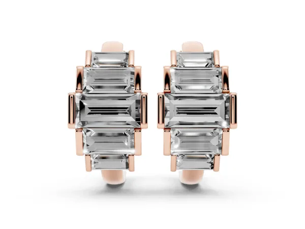 Baguette Cut Diamond Graduated Channel Set Hoop Earrings Rose gold