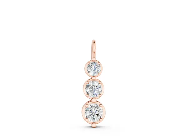 Three-Stone Round Diamond Drop Pendant with Prong Setting Rose gold