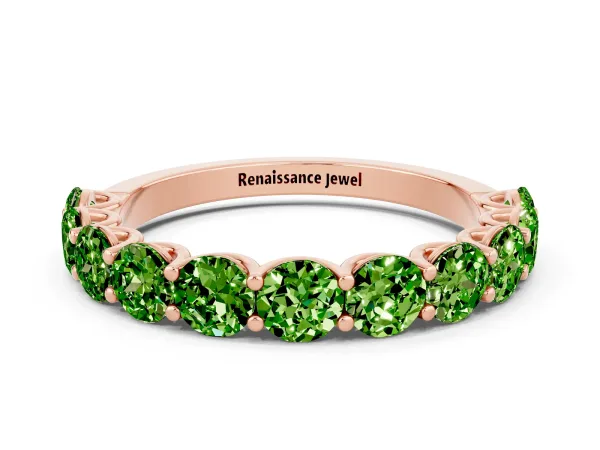 Round Peridot Shared Prong Eternity Band Rose gold