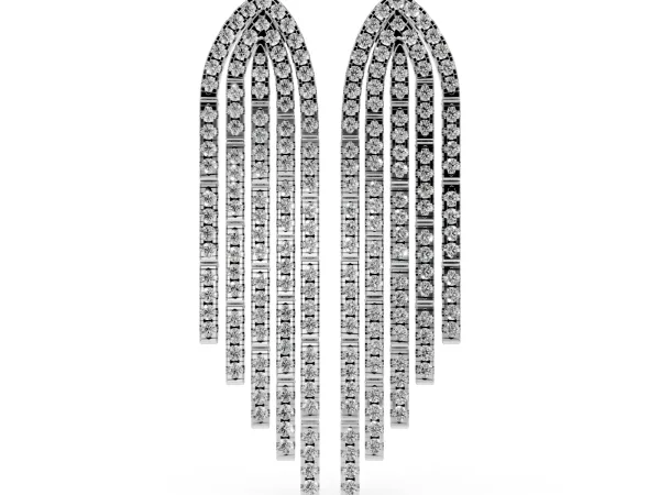 Round Diamond Pavé Waterfall Drop Earrings Platinum