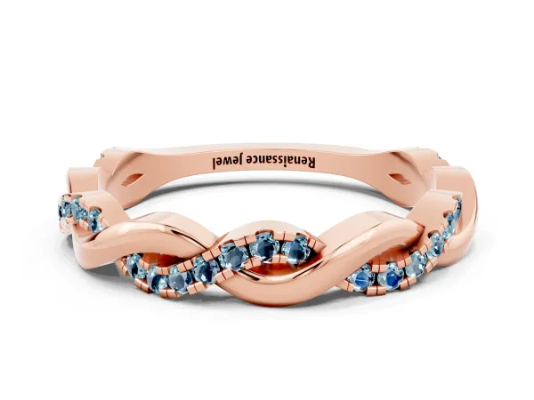 Round Aquamarine Twist Eternity Band with Pavé Setting Rose gold
