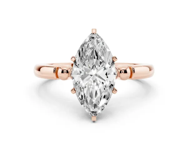 Marquise Cut Solitaire Beaded Band with Four-Prong Setting Rose gold