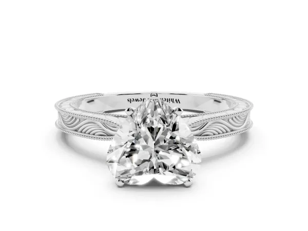 Heart Cut Solitaire Milgrain Engraved Band with Four-Prong Setting Platinum