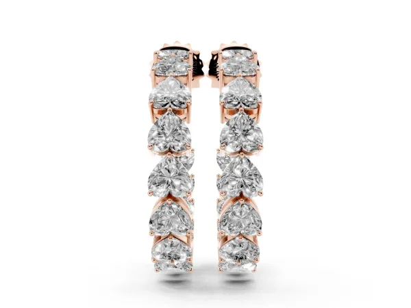 Heart Diamond Huggie Hoop Earrings Rose gold