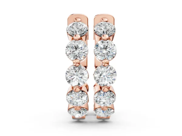 Round Brilliant Diamond Inside-Out Hoop Earrings with Shared Prong Setting Rose gold