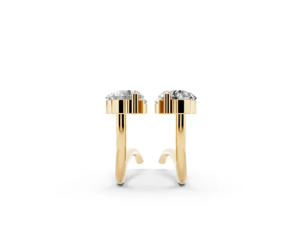 Round Diamond Climber Earrings with Prong Setting on Curved Band Yellow gold