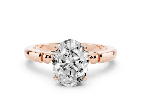 Oval Cut Solitaire Beaded Band with Four-Prong Setting Rose gold