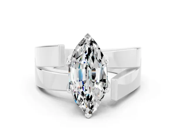 Modern Tension Set Marquise Cut Moissanite Solitaire Wide Band Ring Platinum