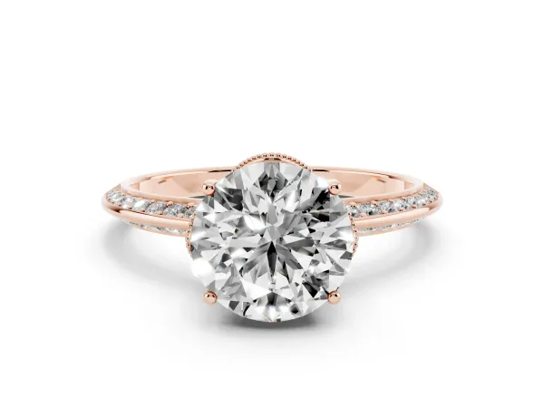 Round Cut Solitaire Split Shank Pave Diamond Engagement Ring with Four-Prong Setting Rose gold