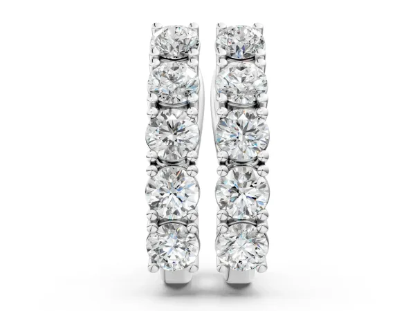 Round Diamond Channel Set Hoop Earrings with Four-Prong Setting Silver
