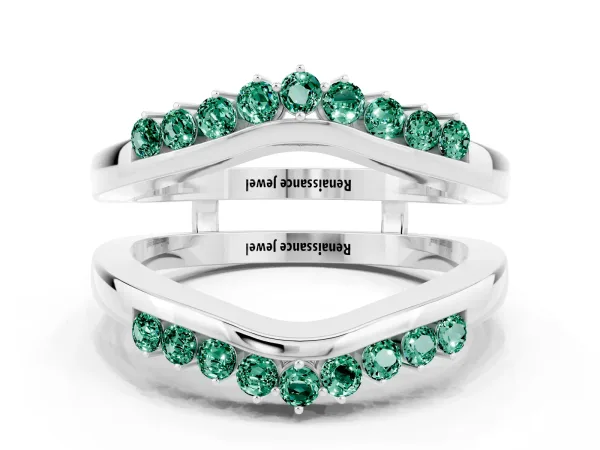 Round Green Sapphire Chevron Contour Band with Prong Setting Platinum