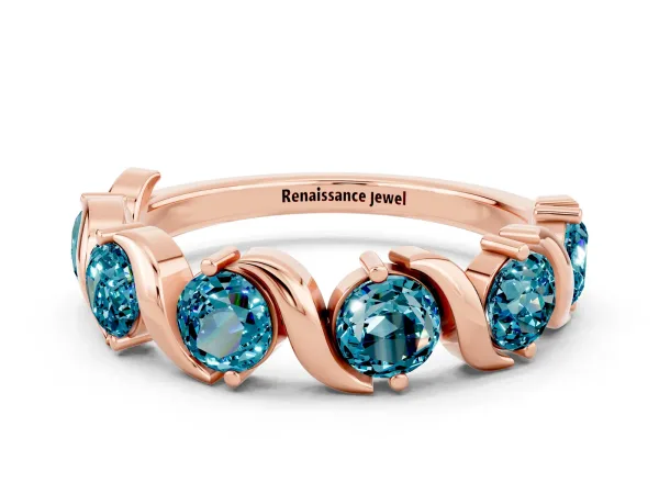 Round Blue Topaz Half Eternity Band with Wave Prong Setting Rose gold